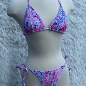 New Pink and Blue Floral Bikini Set in size large